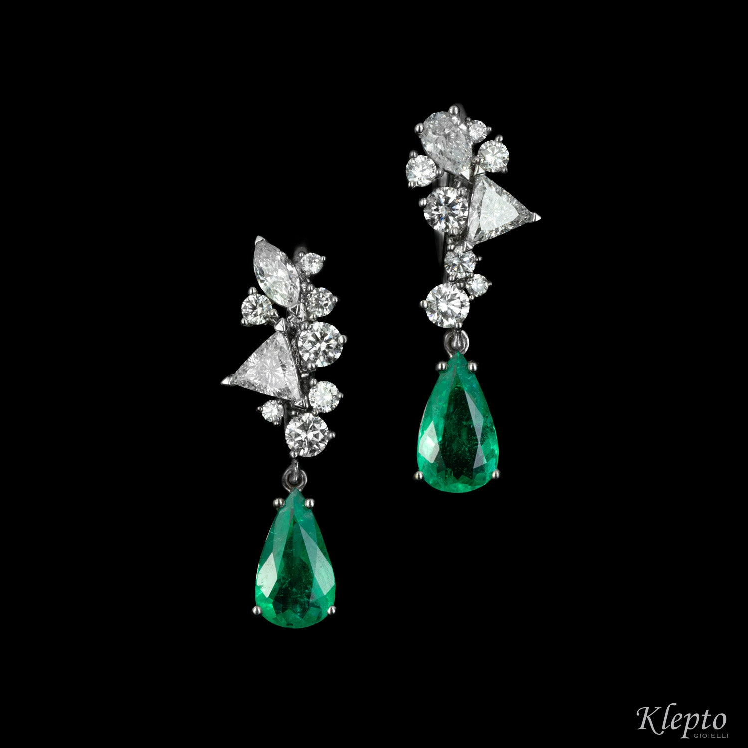 White gold earrings with emeralds and diamonds