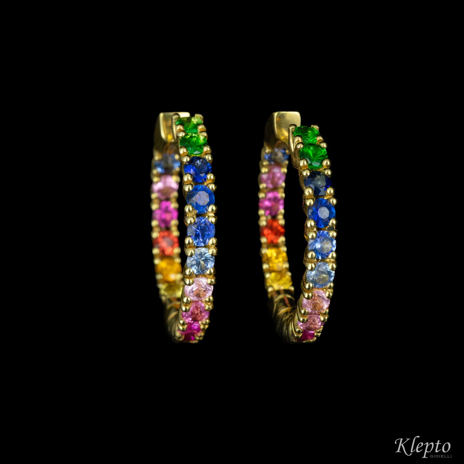Rainbow hoop yellow gold earrings