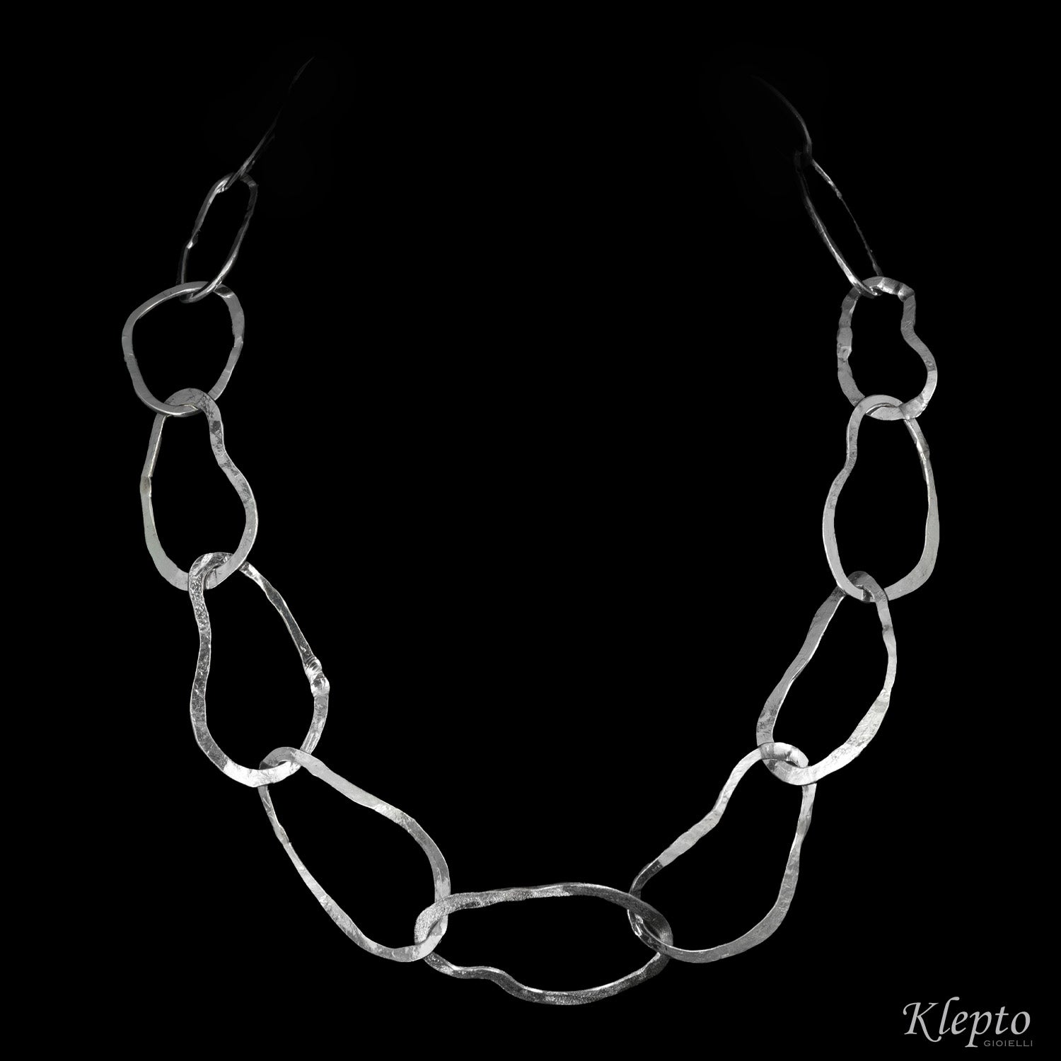 Necklace in Silnova® Silver with hammered oval rings