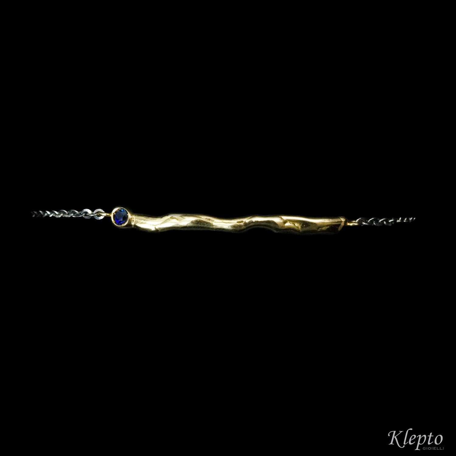 Fused yellow gold bracelet and white gold chain with Sapphire "Bubbling Waters"