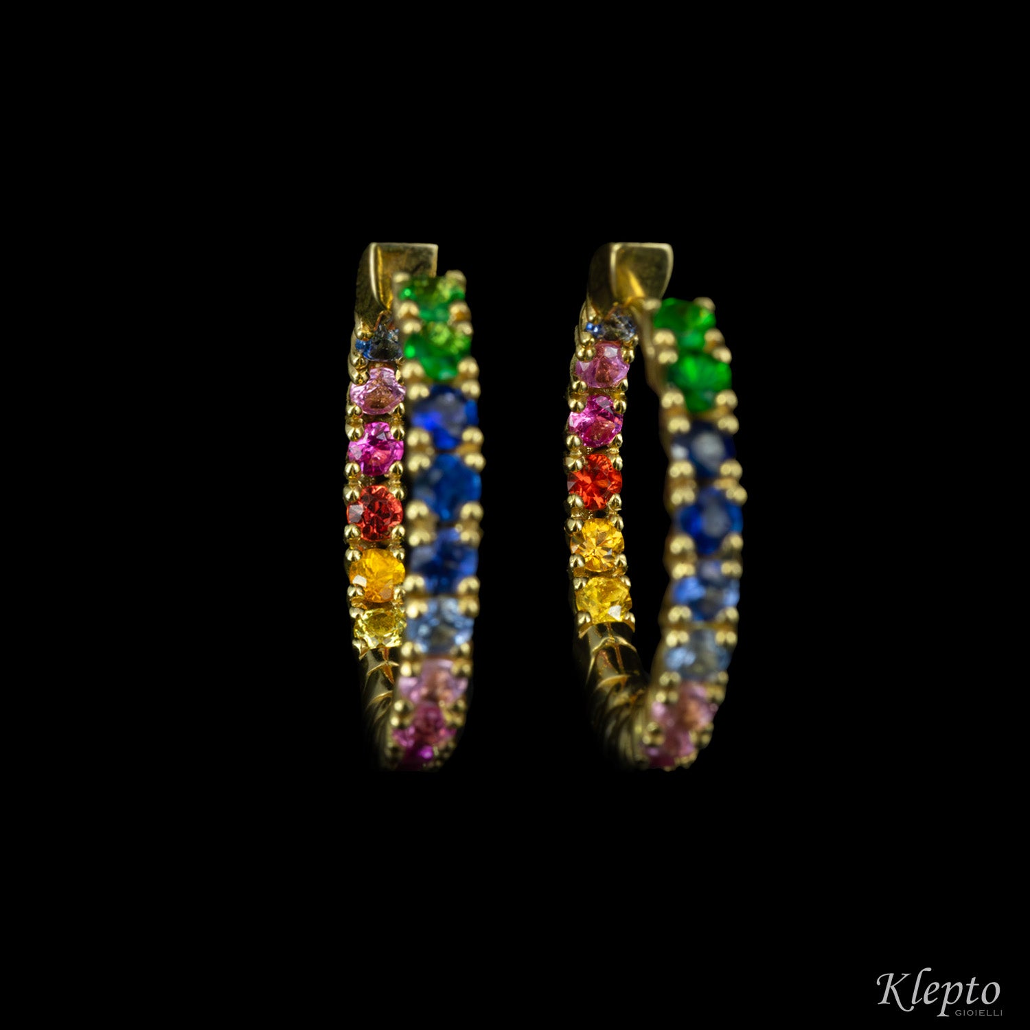 Rainbow hoop yellow gold earrings
