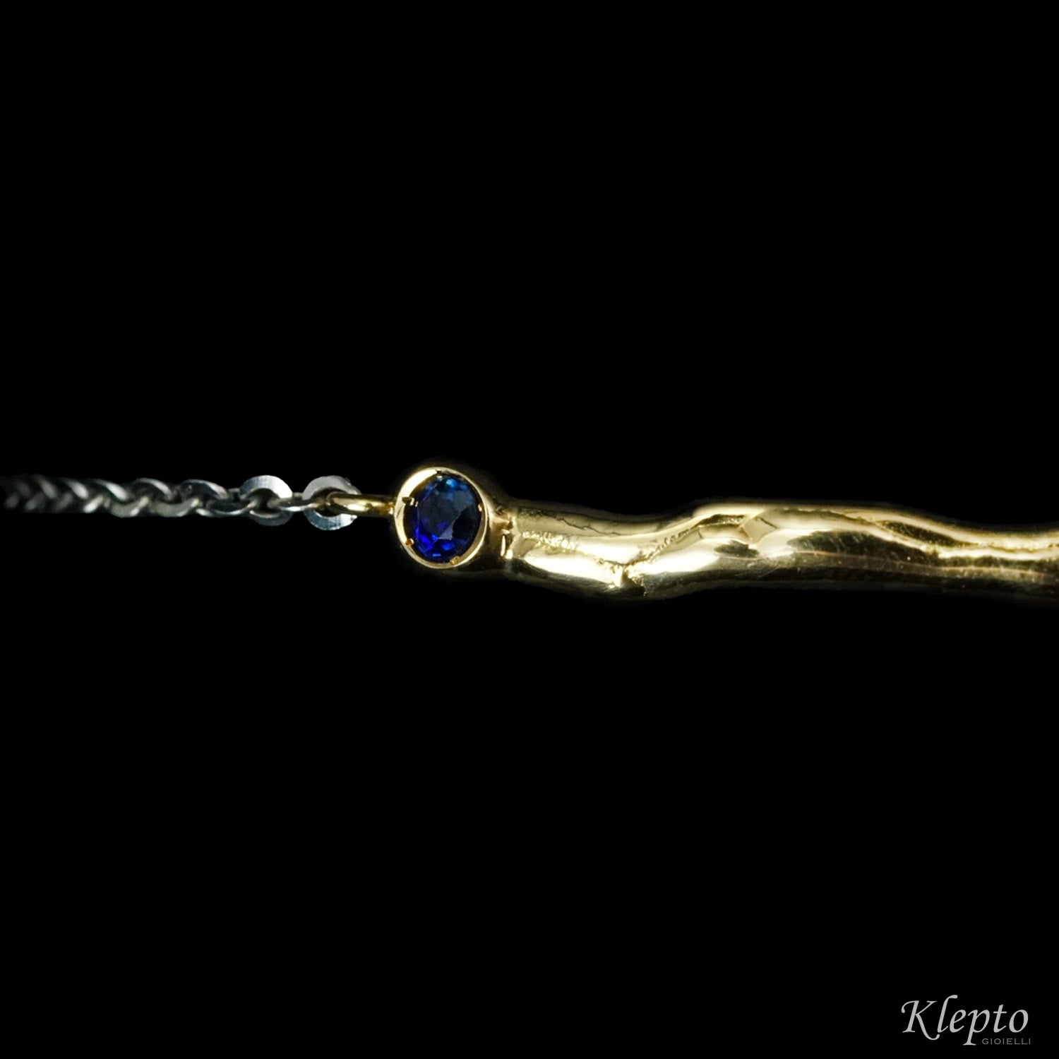 Fused yellow gold bracelet and white gold chain with Sapphire "Bubbling Waters"