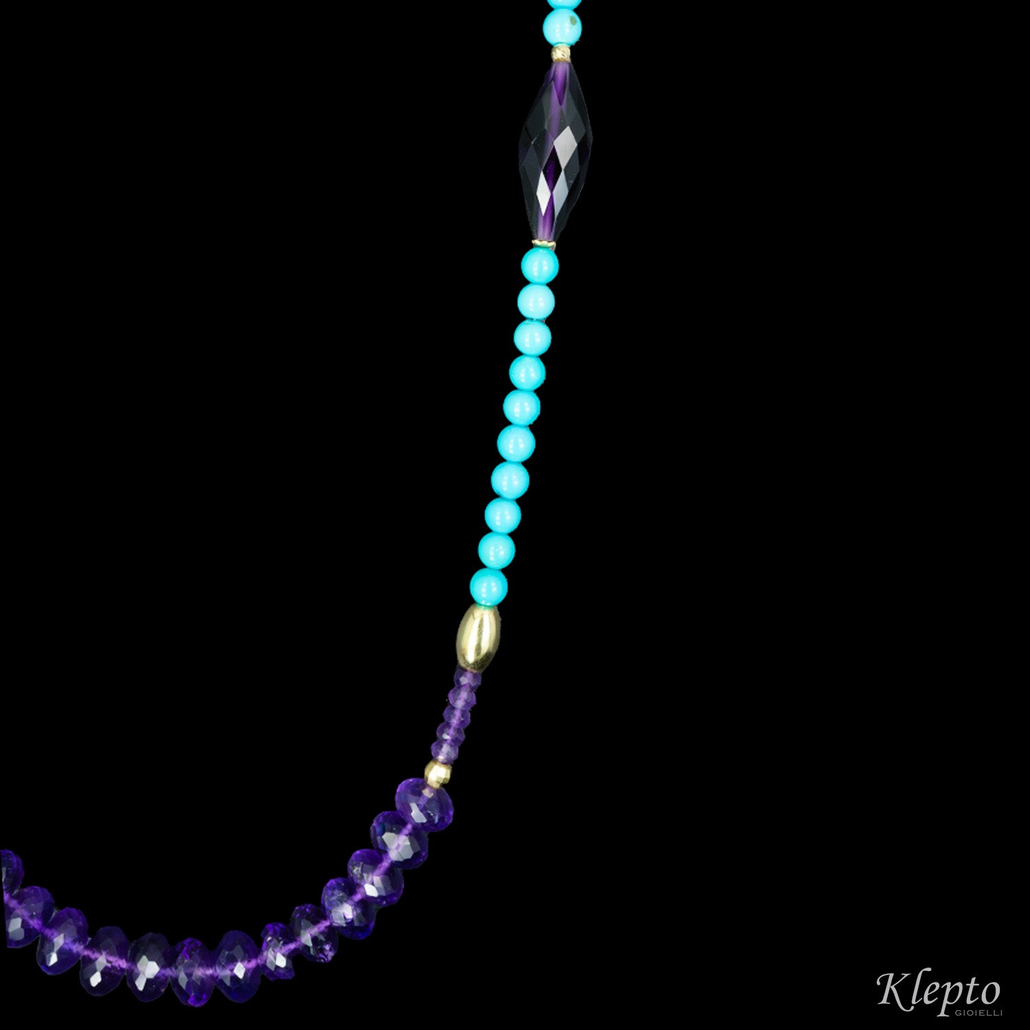Yellow gold necklace with Turquoise and Amethyst