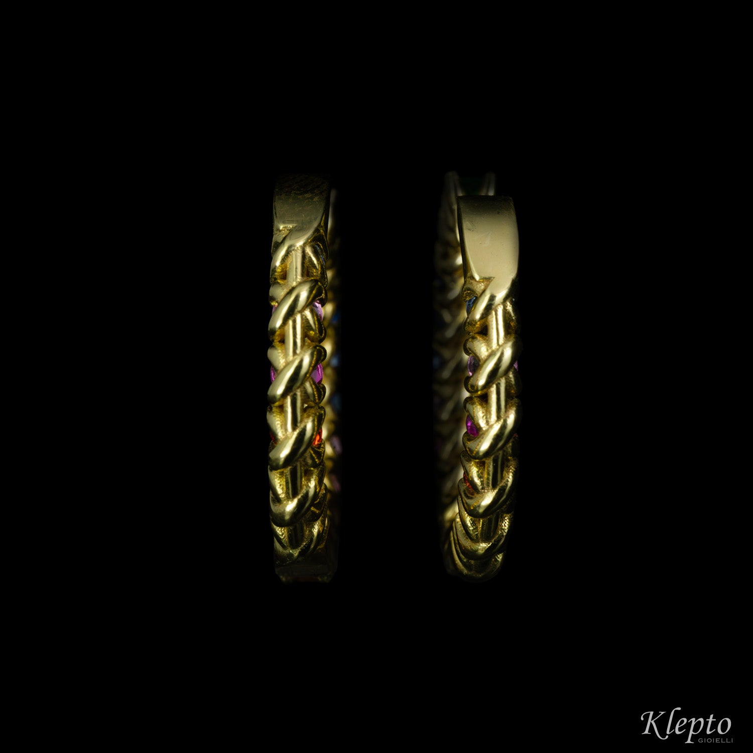 Rainbow hoop yellow gold earrings