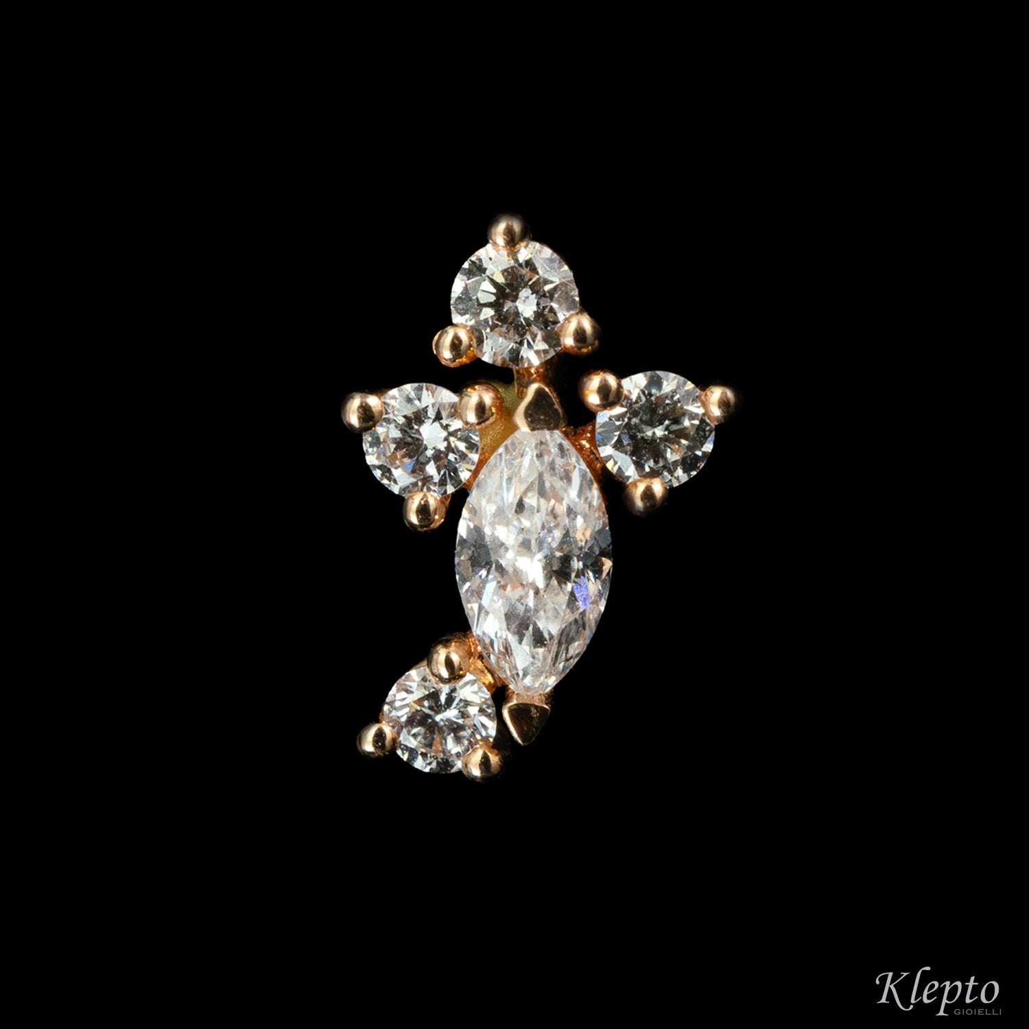 Rose gold lobe earrings with diamonds
