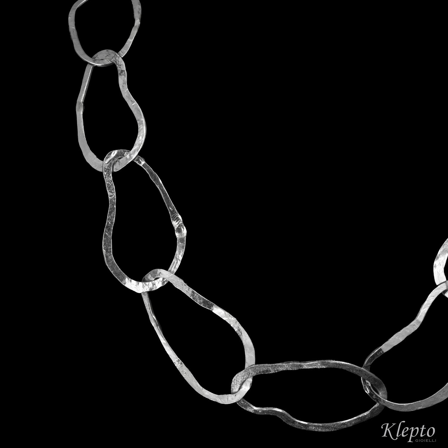 Necklace in Silnova® Silver with hammered oval rings
