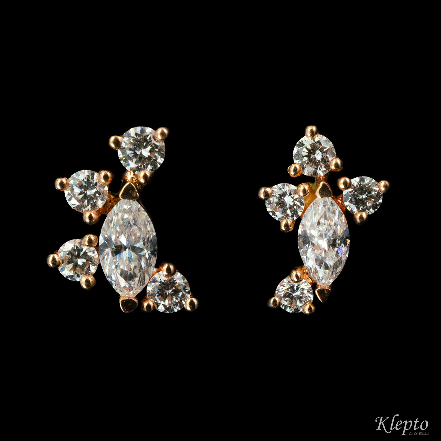 Rose gold lobe earrings with diamonds