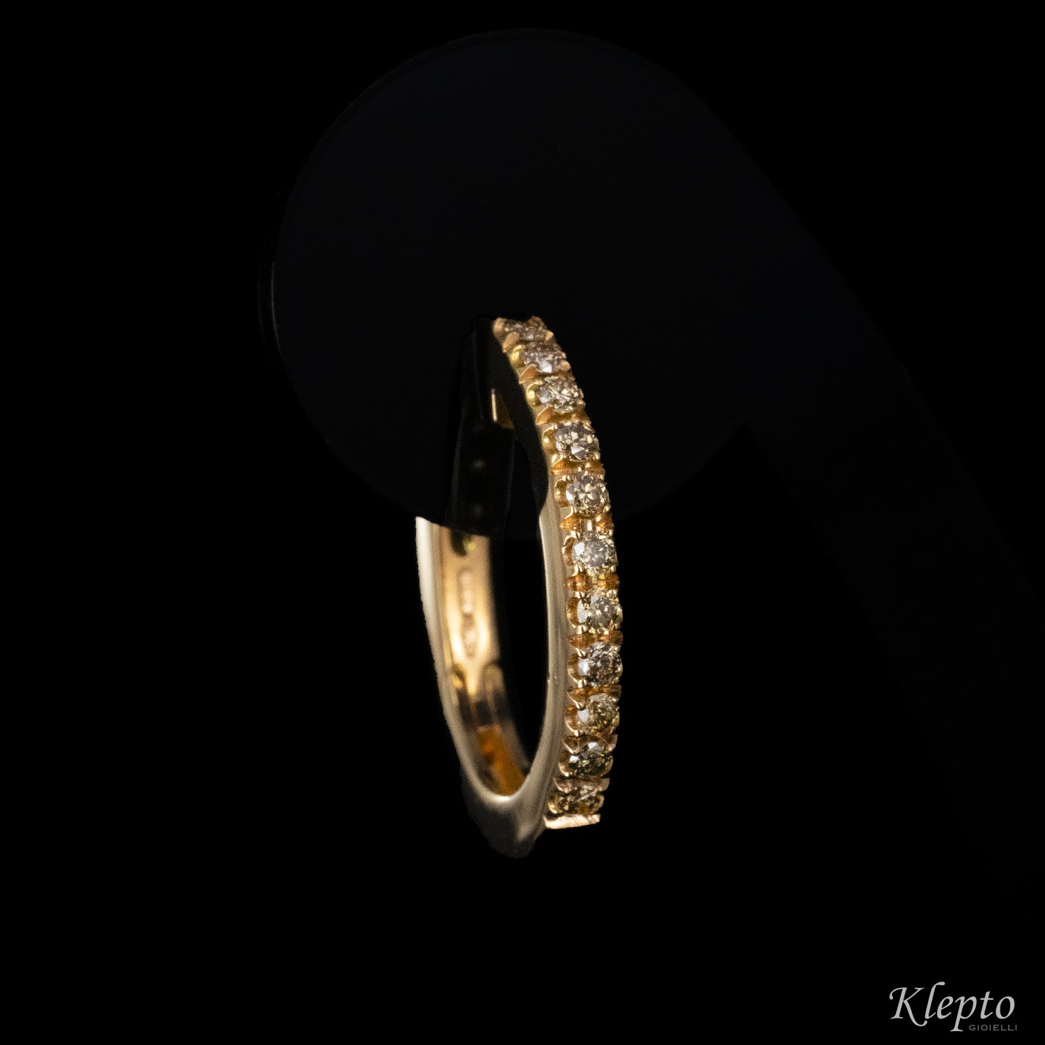 Rose gold hoop earrings with brown diamonds