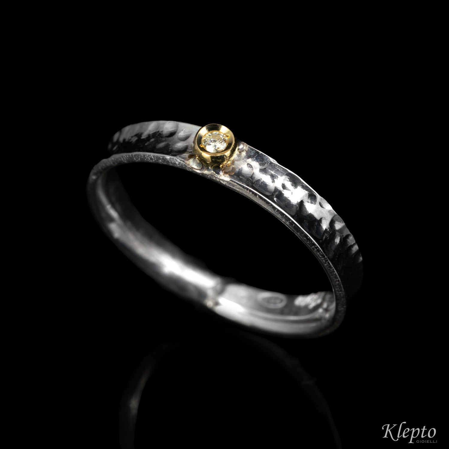 Silnova® Silver Ring with Diamond and Yellow Gold Detail