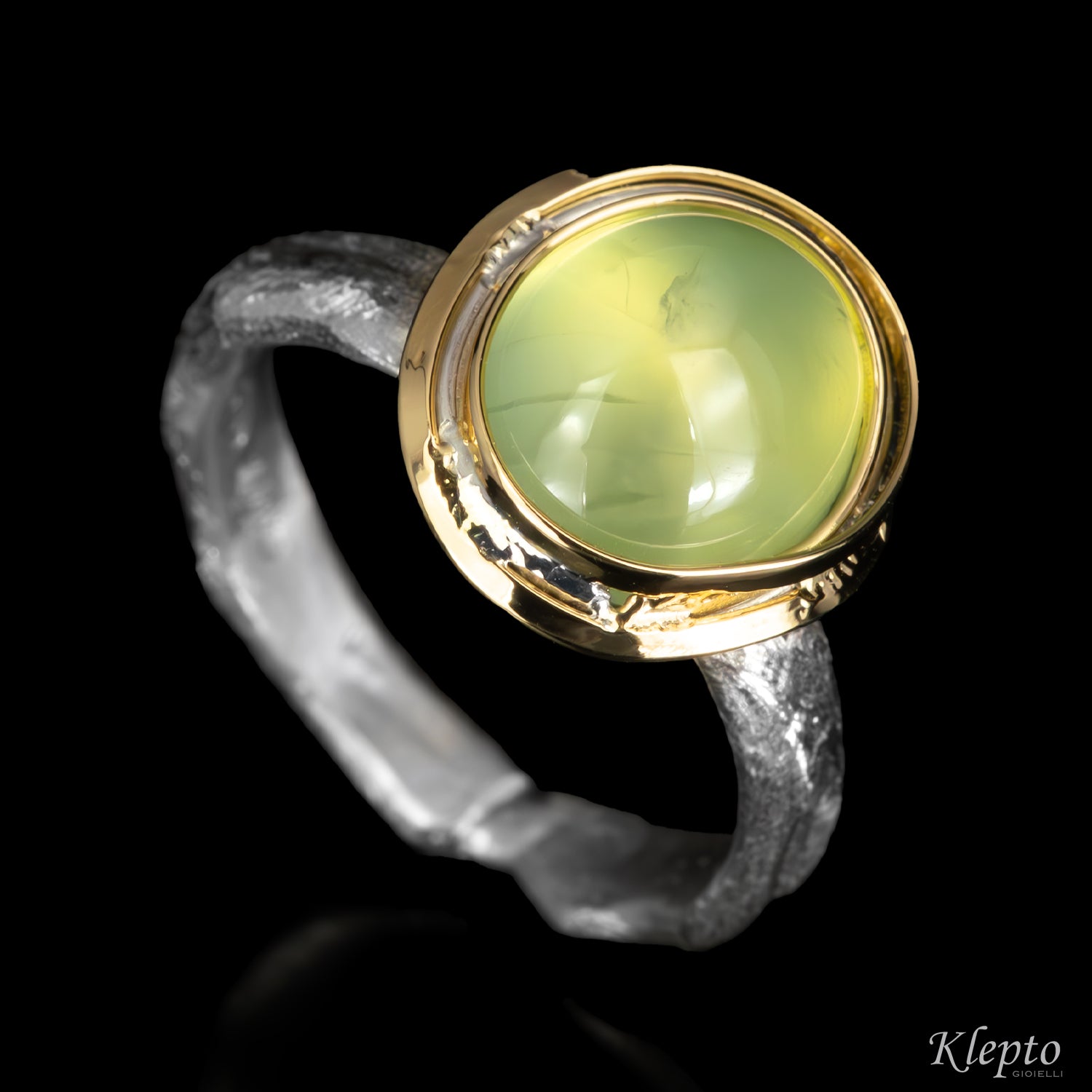 Silnova® Silver Ring "Bumba" with Cabochon Berillo and Yellow Gold Details
