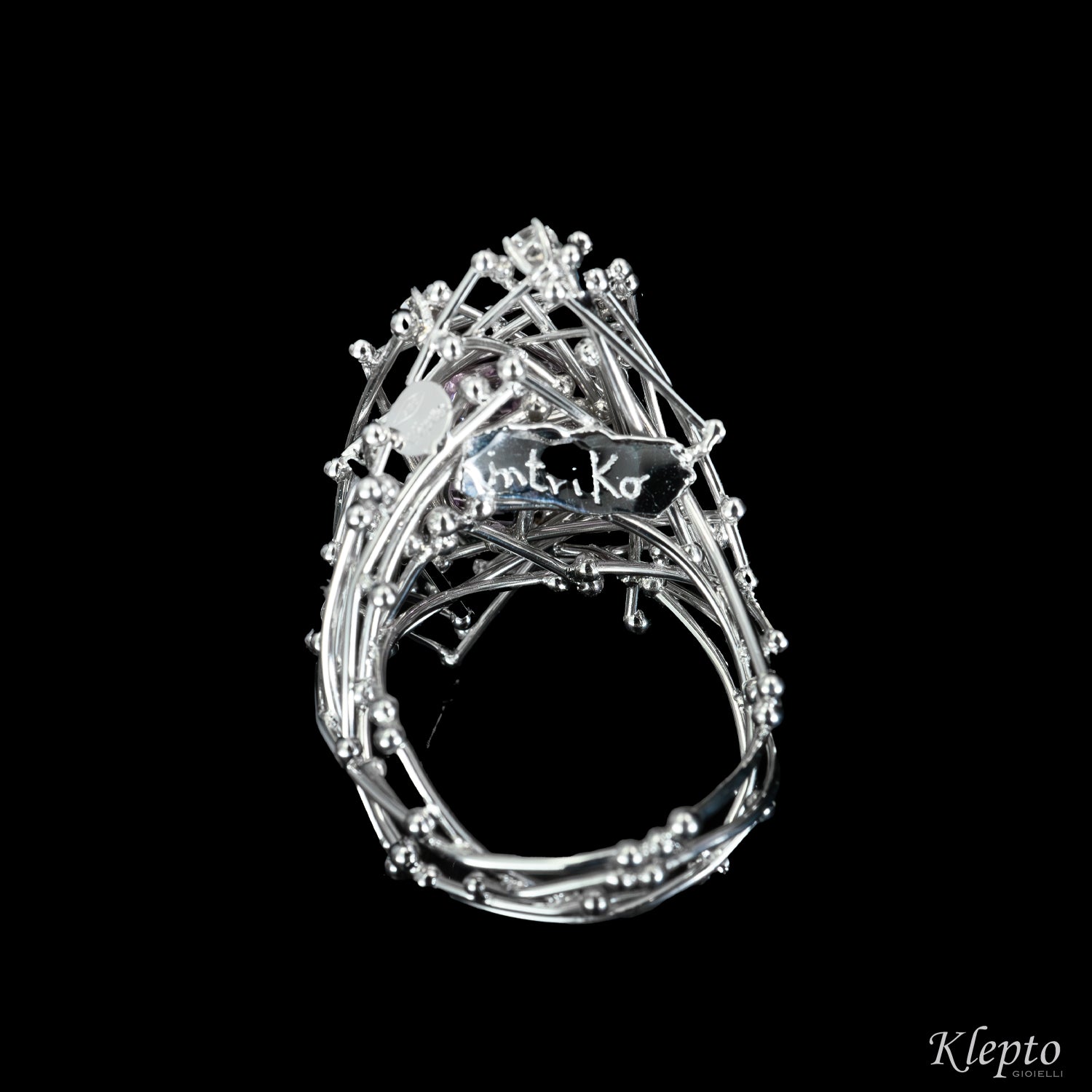 "IntriKo" white gold ring with Kunzite and Diamonds