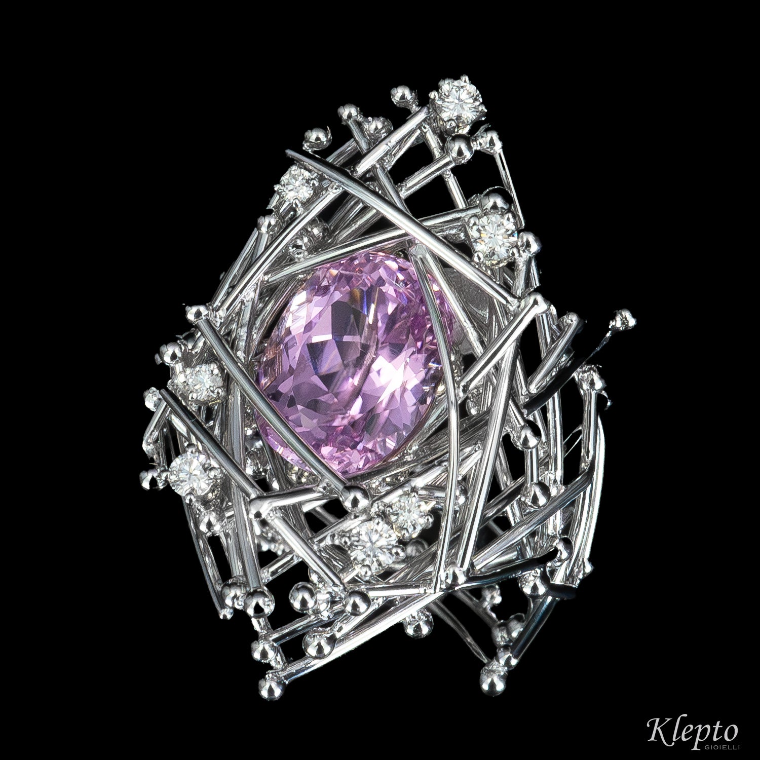 "IntriKo" white gold ring with Kunzite and Diamonds