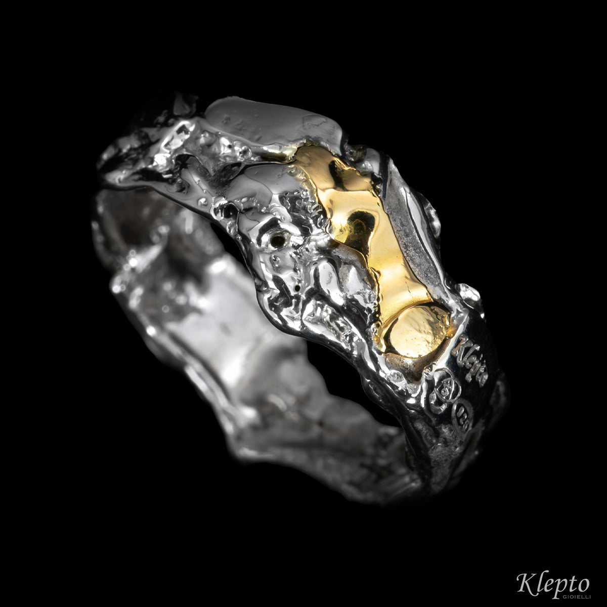 Silver Silnova® and yellow gold ring "Metamorphosis"