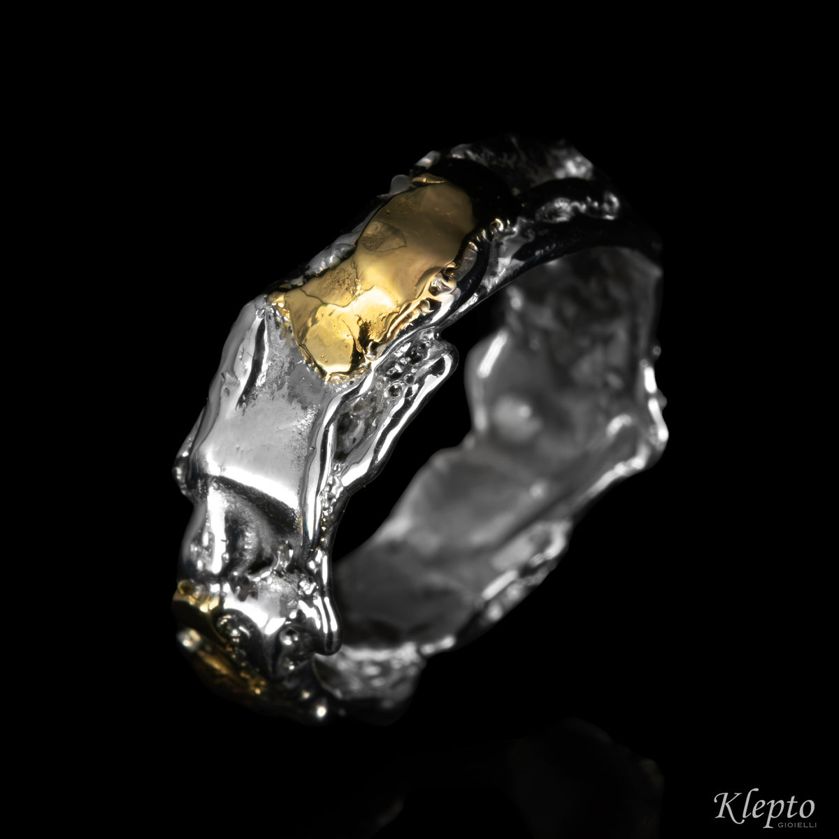 Silver Silnova® and yellow gold ring "Metamorphosis"