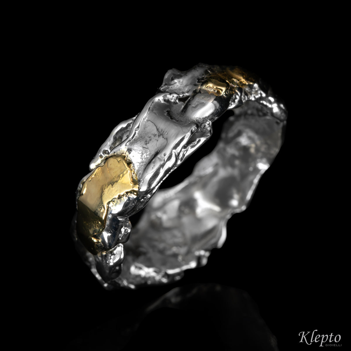 Silver Silnova® and yellow gold ring "Metamorphosis"