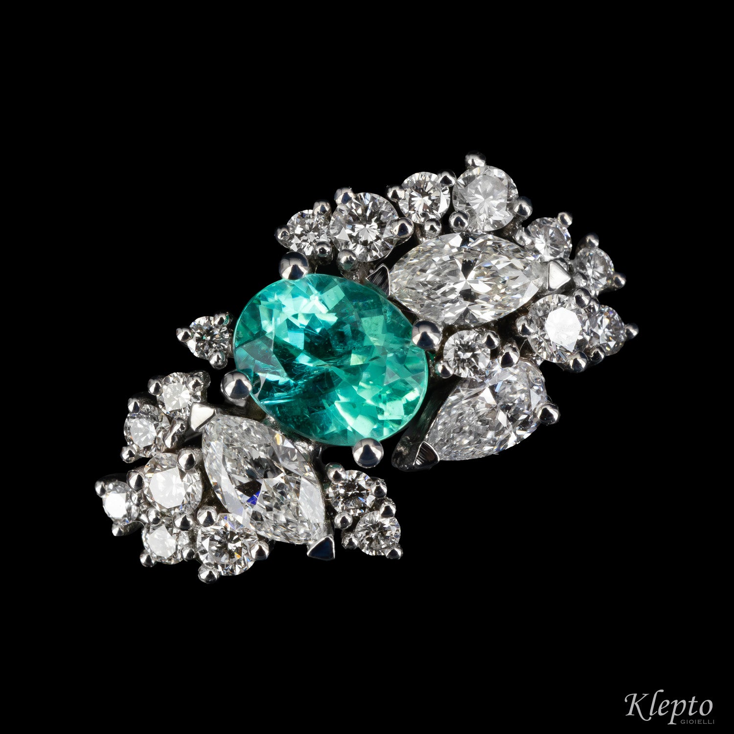 Classic ring by Klepto in white gold with Paraiba Tourmaline and Diamonds