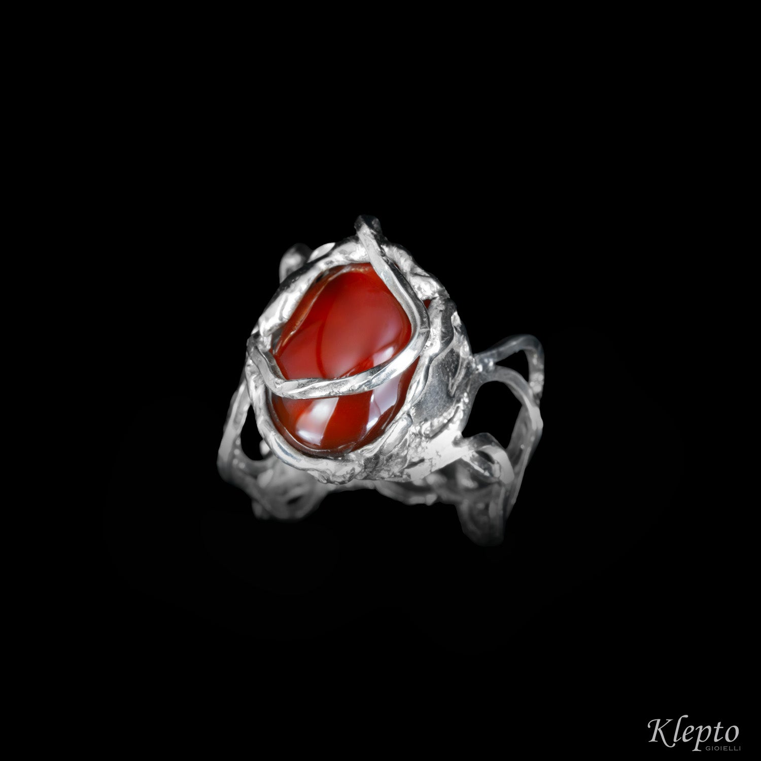 Silnova® Silver ring with woven wire with Agate