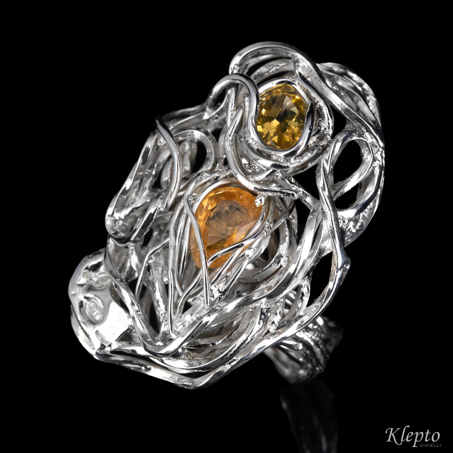 Silver ring Silnova® with twisted wire and Citrines