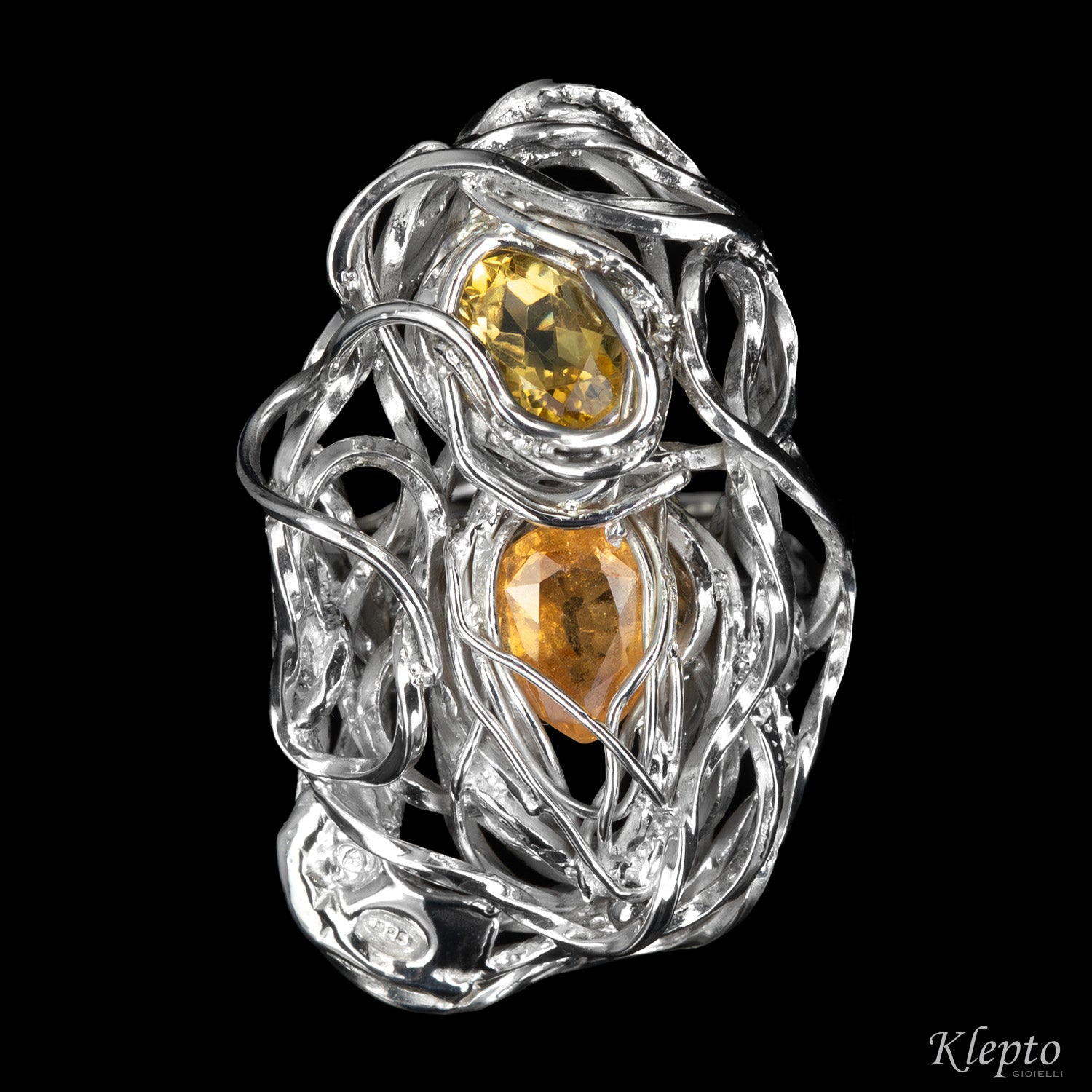 Silver ring Silnova® with twisted wire and Citrines