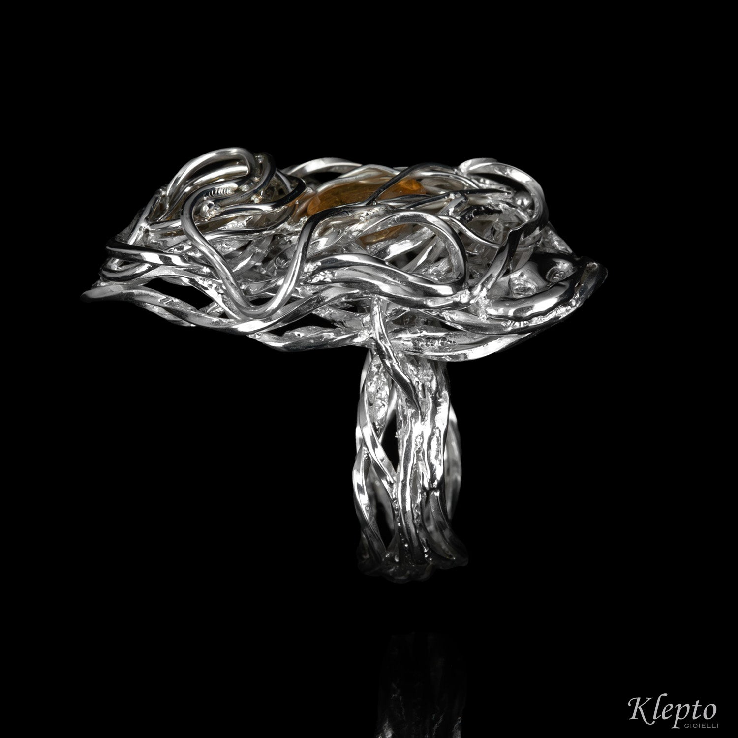 Silver ring Silnova® with twisted wire and Citrines