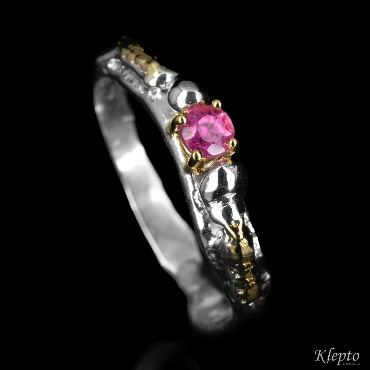 Silver Silnova® ring with gemstones and yellow gold details