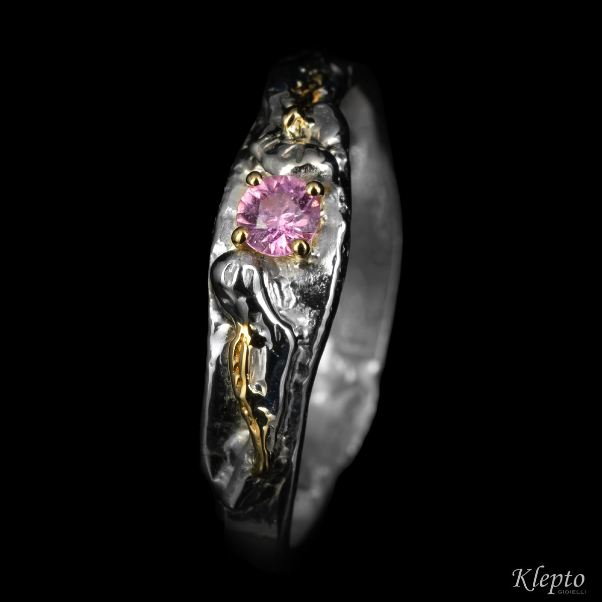 Silver Silnova® ring with gemstones and yellow gold details
