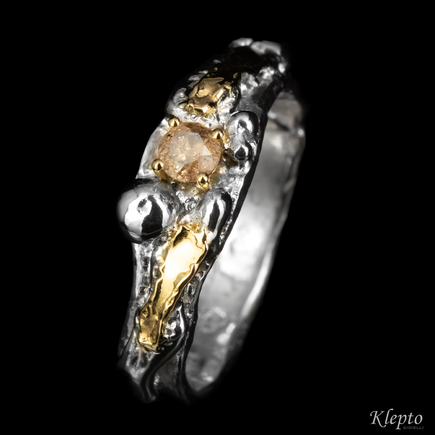Silver Silnova® Ring with Gemstones and Yellow Gold Details (Large)