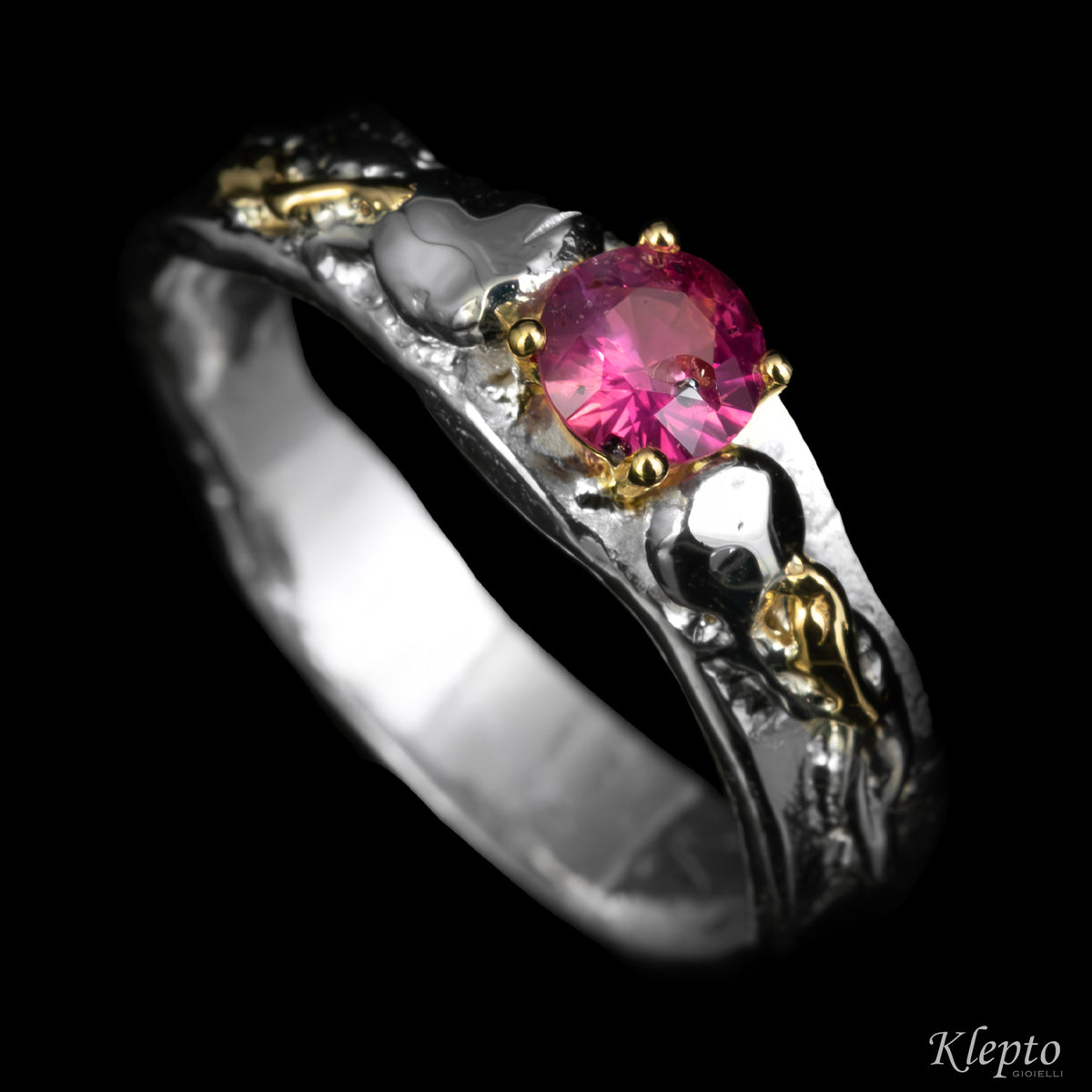 Silver Silnova® Ring with Gemstones and Yellow Gold Details (Large)