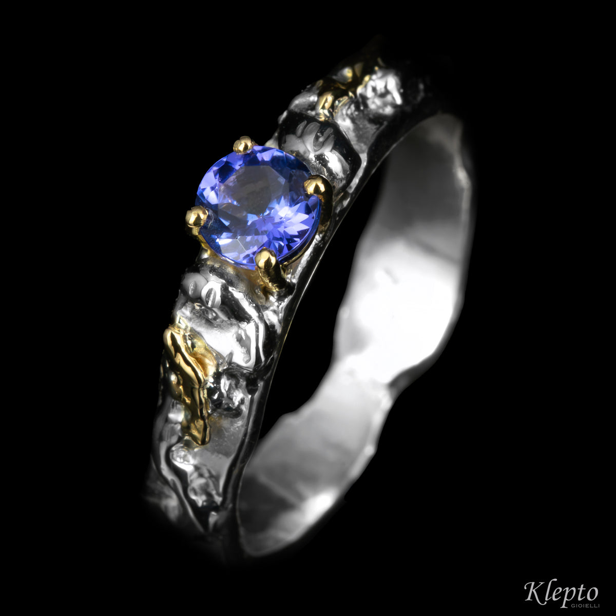 Silver Silnova® Ring with Gemstones and Yellow Gold Details (Large)