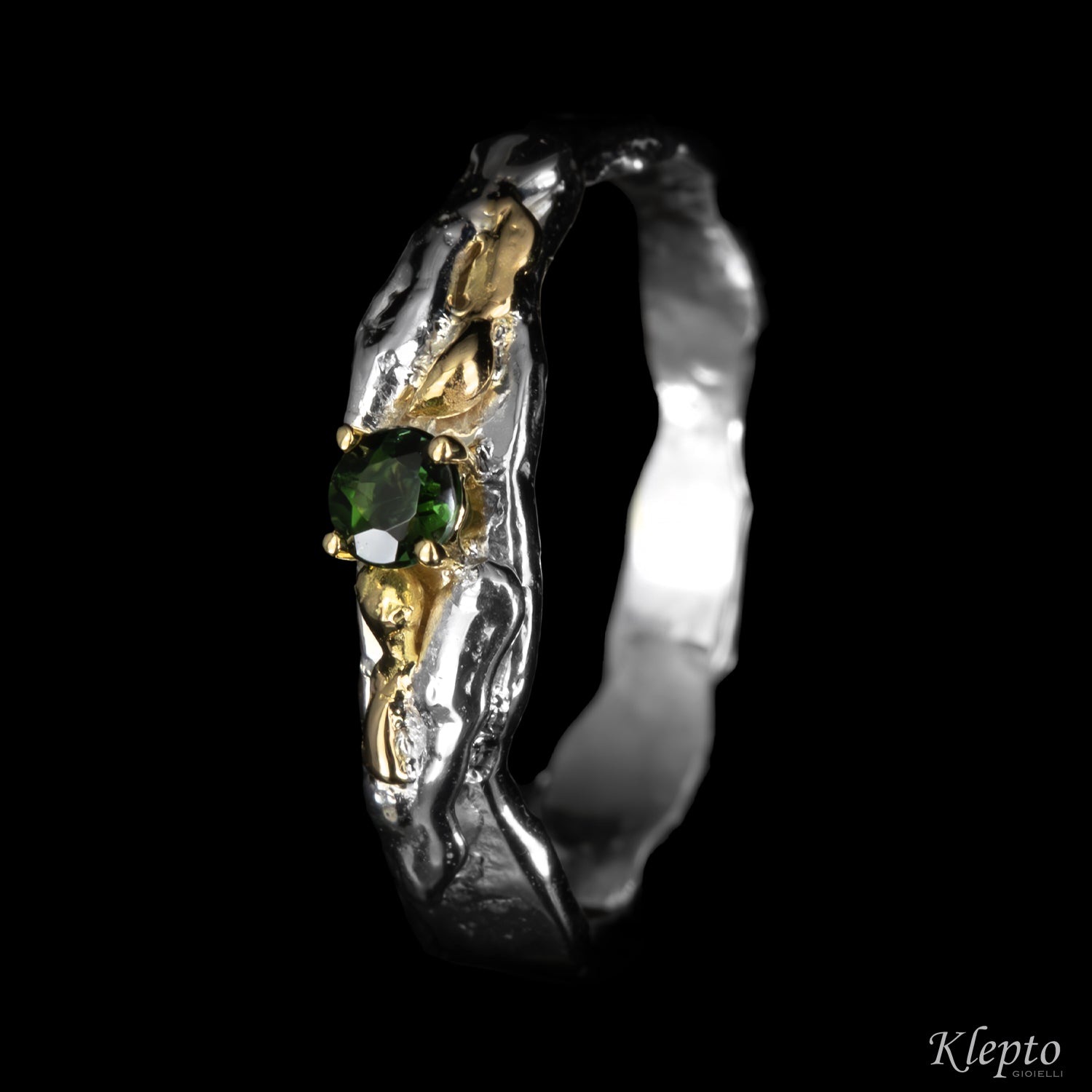 Silver Ring Silnova® with yellow gold details and gemstones
