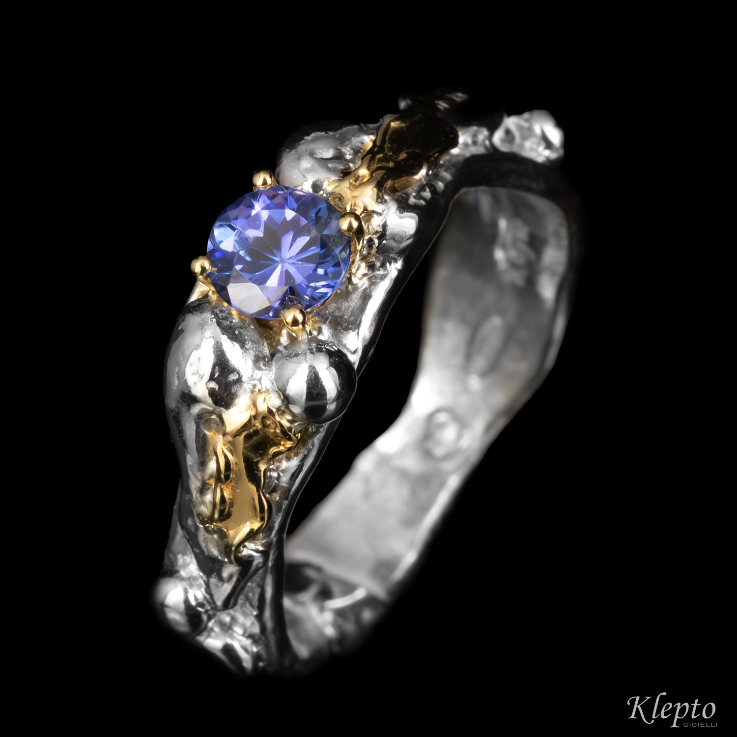 Silver Silnova® Ring with Gemstones and Yellow Gold Details (Large)