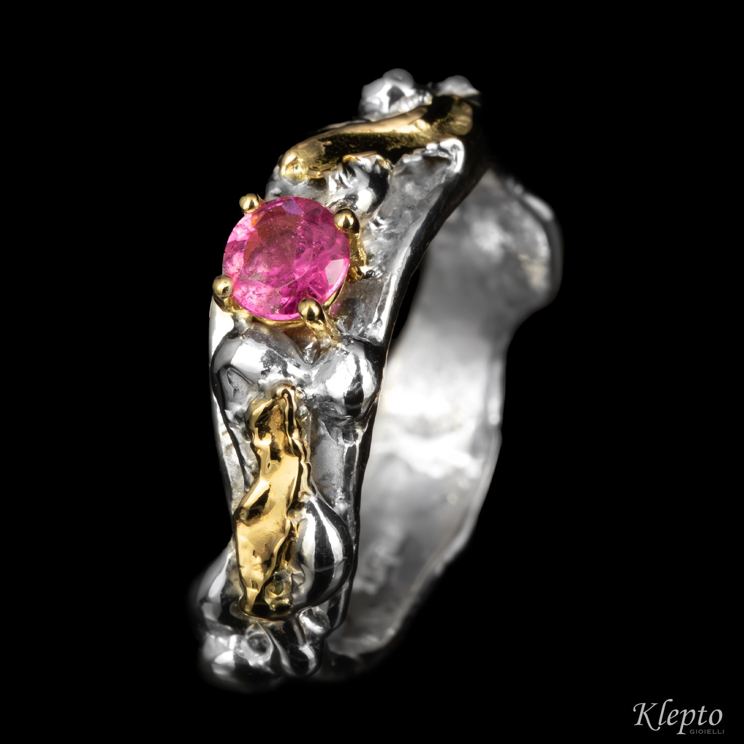 Silver Silnova® Ring with Gemstones and Yellow Gold Details (Large)