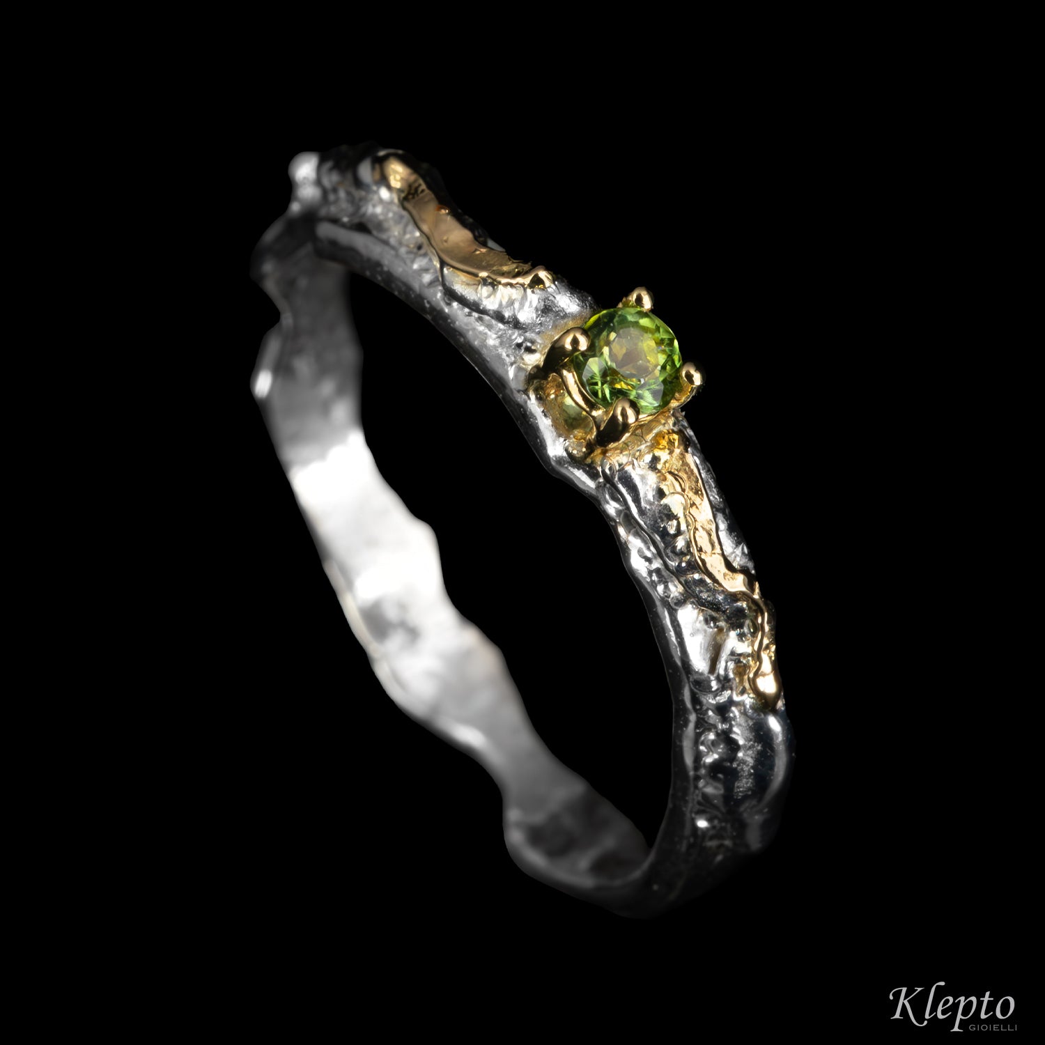 Silver Silnova® ring with gemstones and yellow gold details