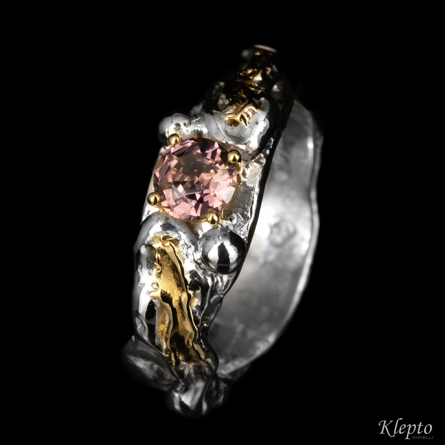 Silver Silnova® Ring with Gemstones and Yellow Gold Details (Large)