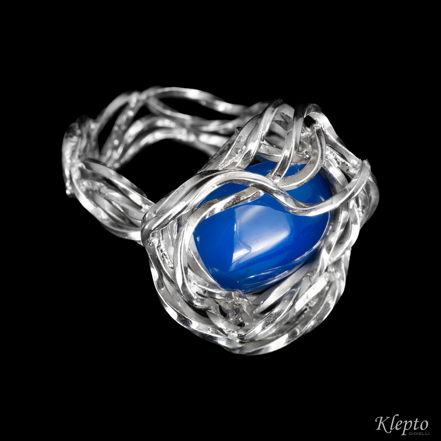 Silnova® Silver ring with woven wire and blue Agate