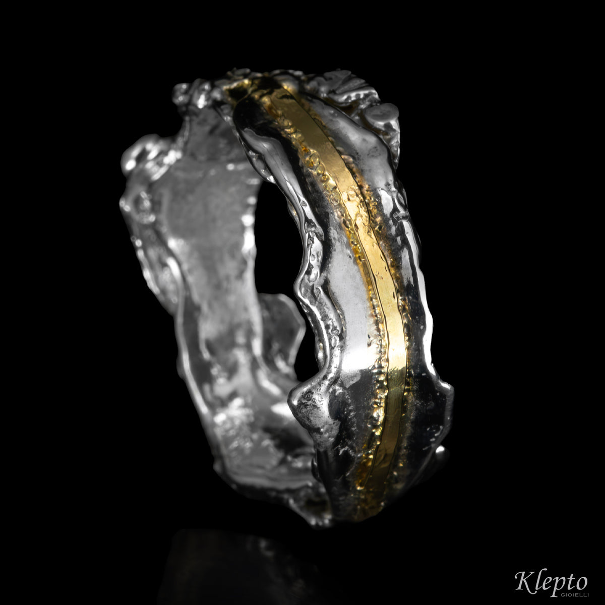 Silnova® silver ring with yellow gold details