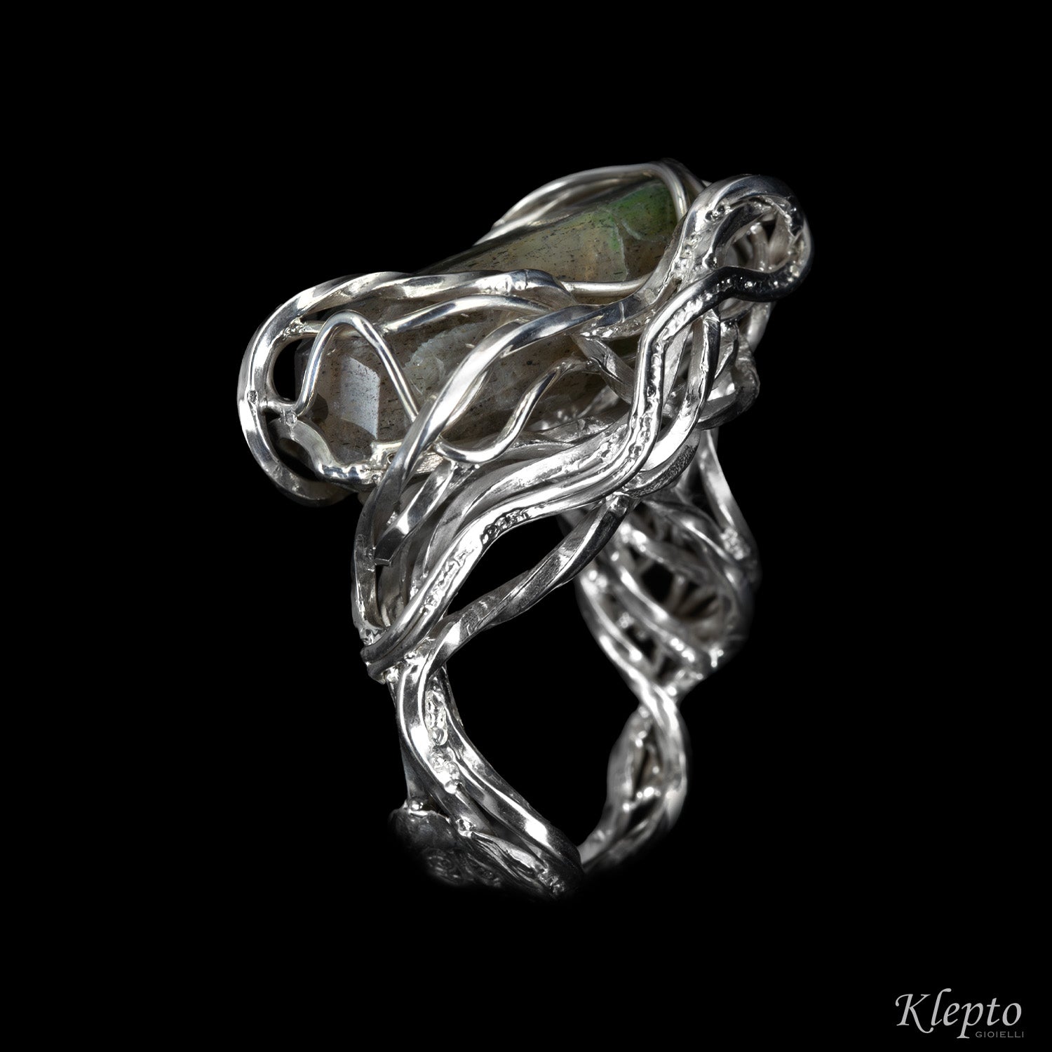 Silnova® Silver Ring with Braided Wire and Labradorite