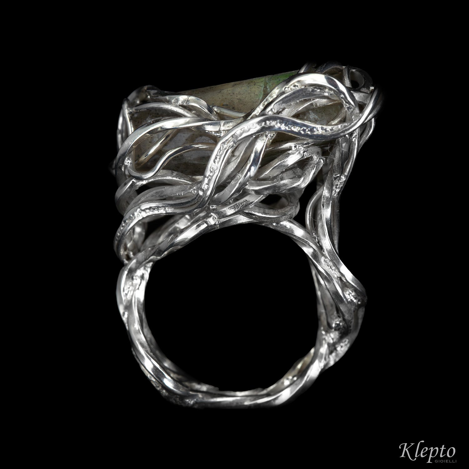 Silnova® Silver Ring with Braided Wire and Labradorite