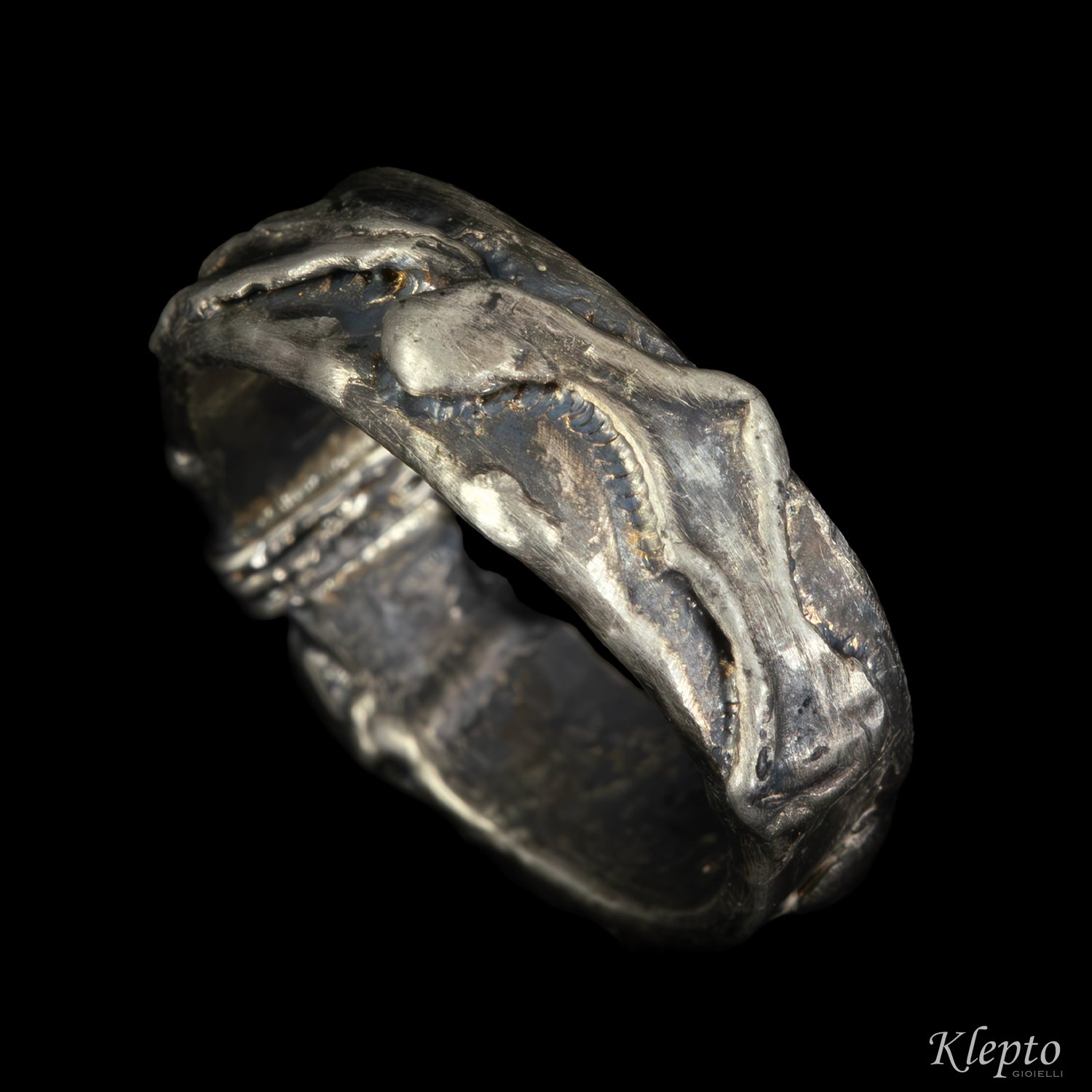 Burnished Silnova® silver ring with yellow gold details