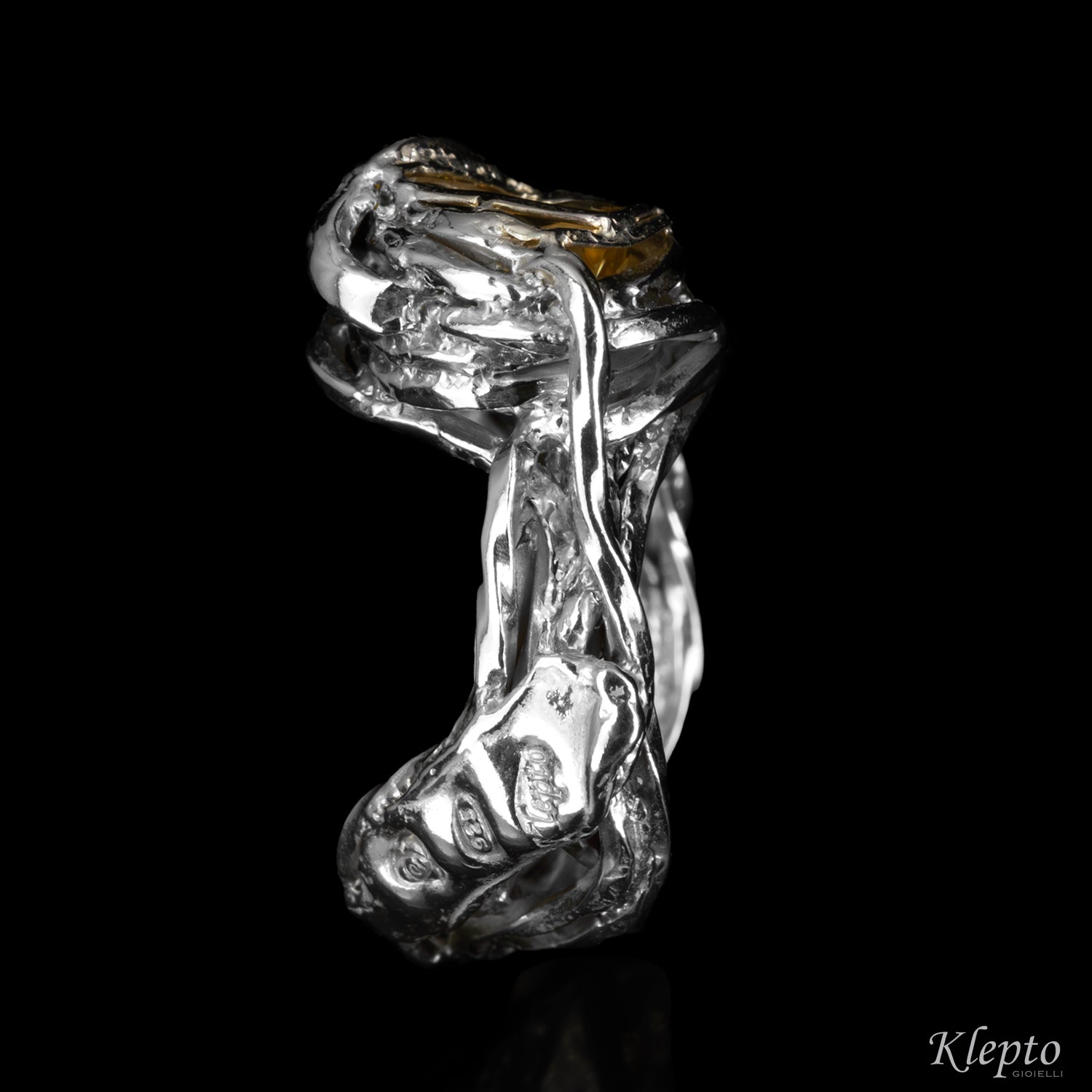 Silver Silnova® Ring with Twisted Wire and Citrine