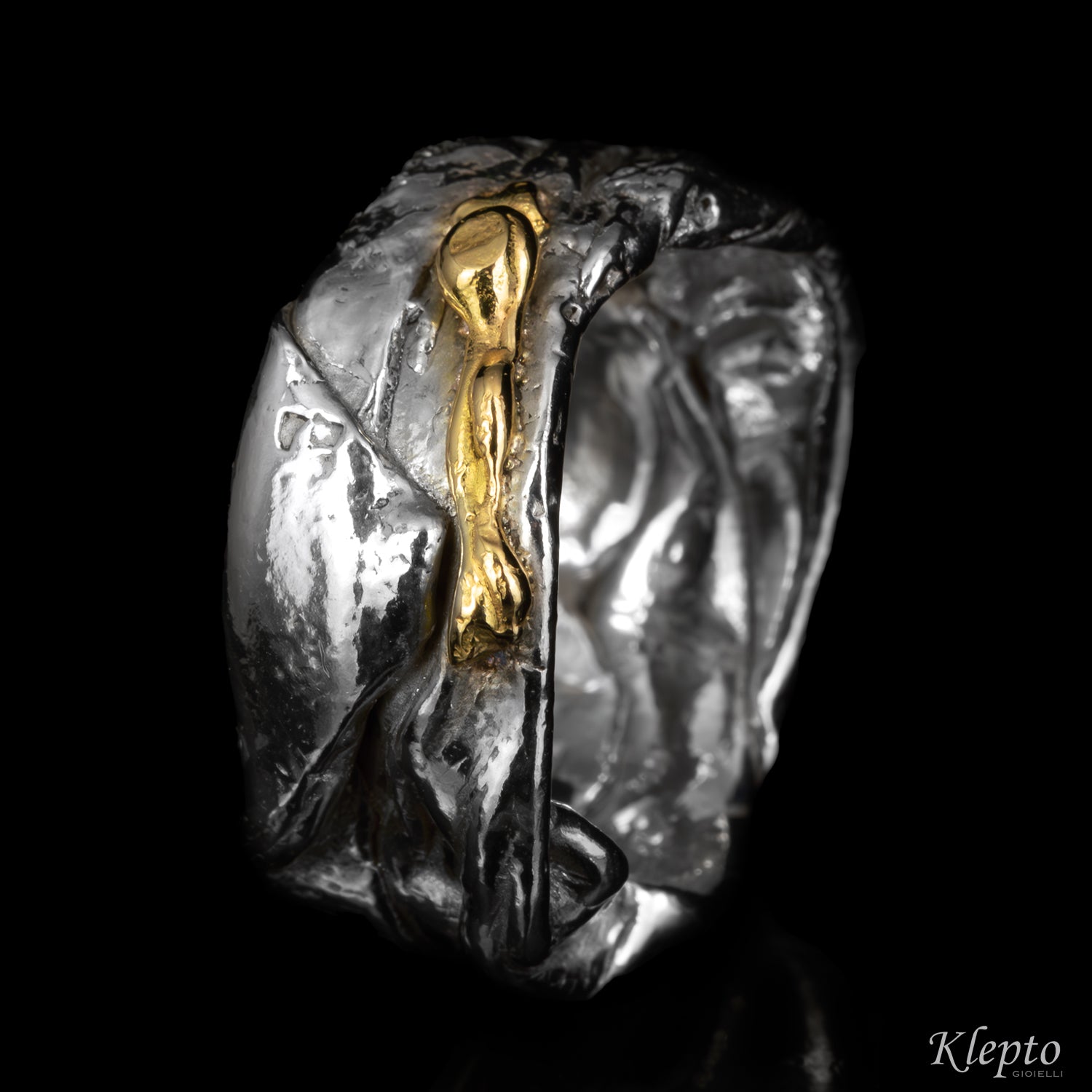 Silver ring Silnova® with yellow gold details