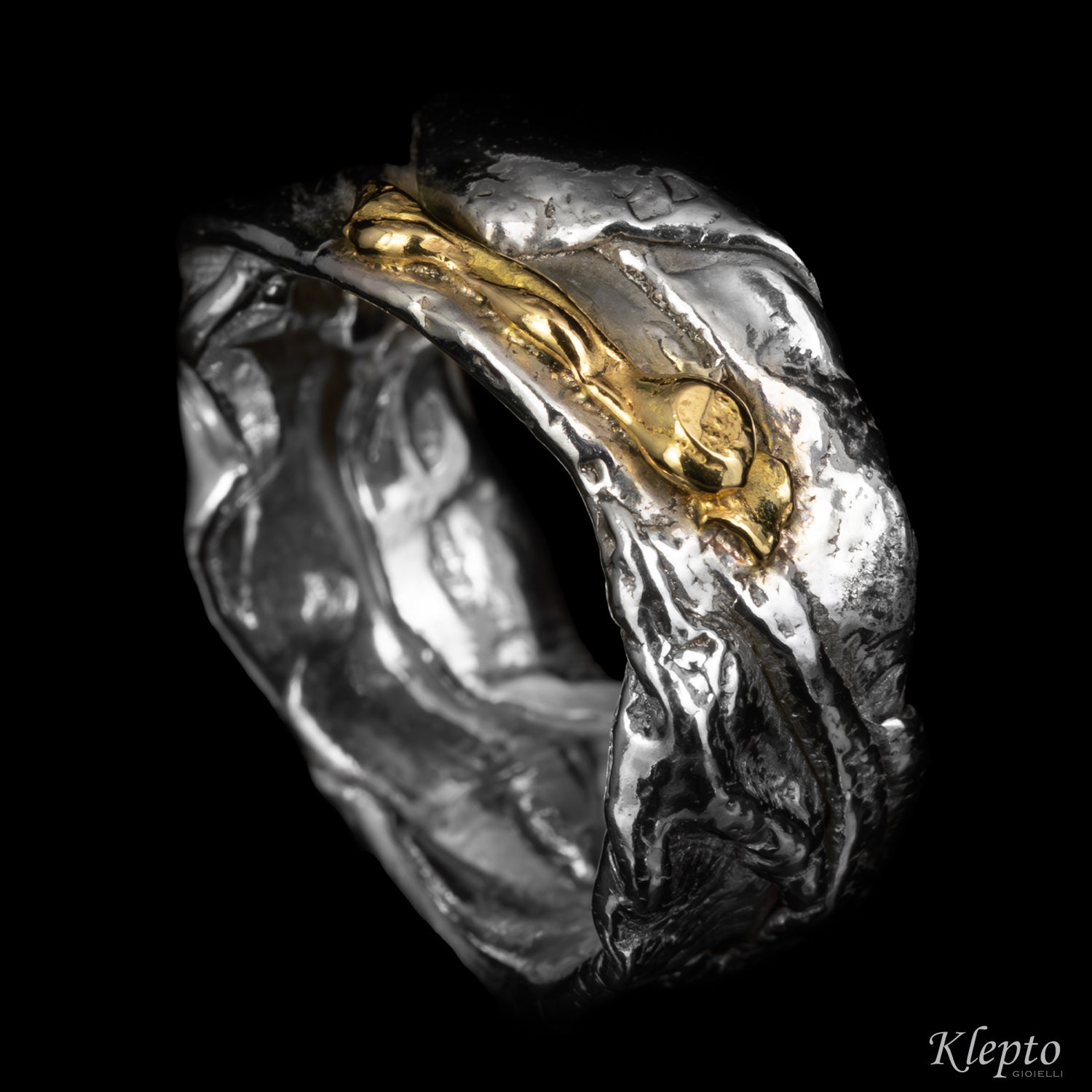 Silver ring Silnova® with yellow gold details