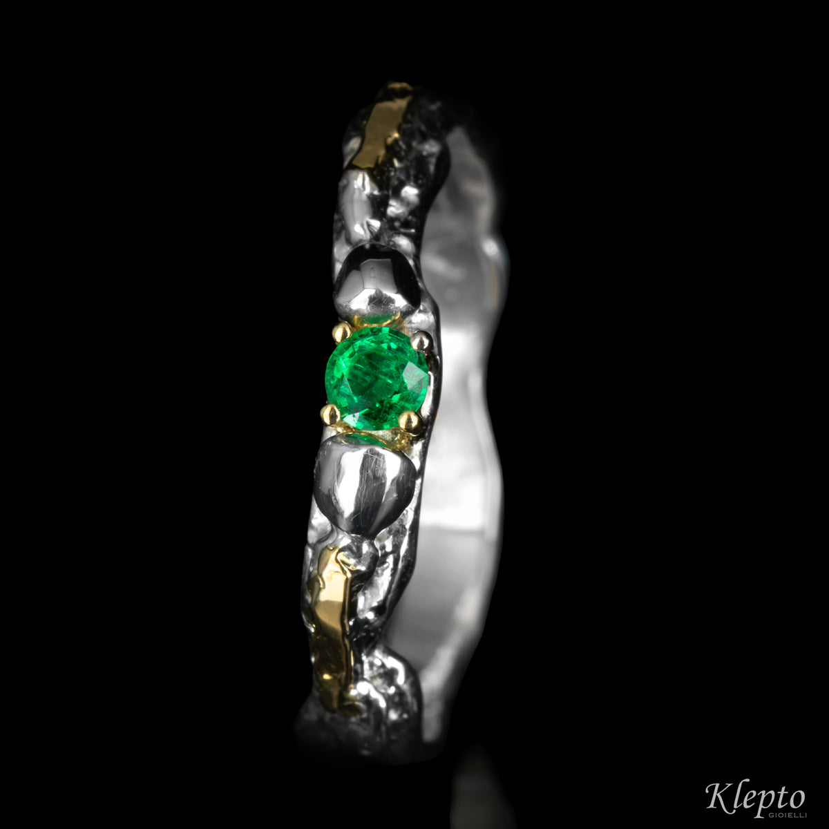 Silver Silnova® ring with gemstones and yellow gold details