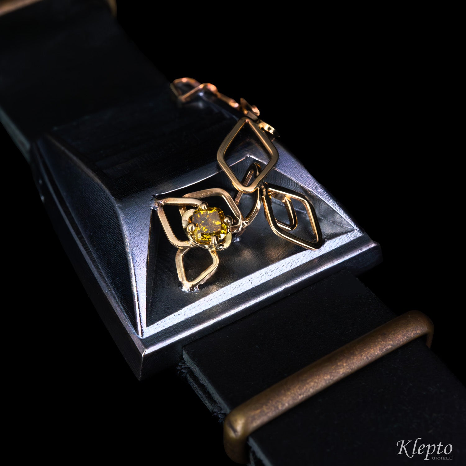 Silver Silnova® "Paradox" Bracelet with Fancy Diamond and Yellow Gold