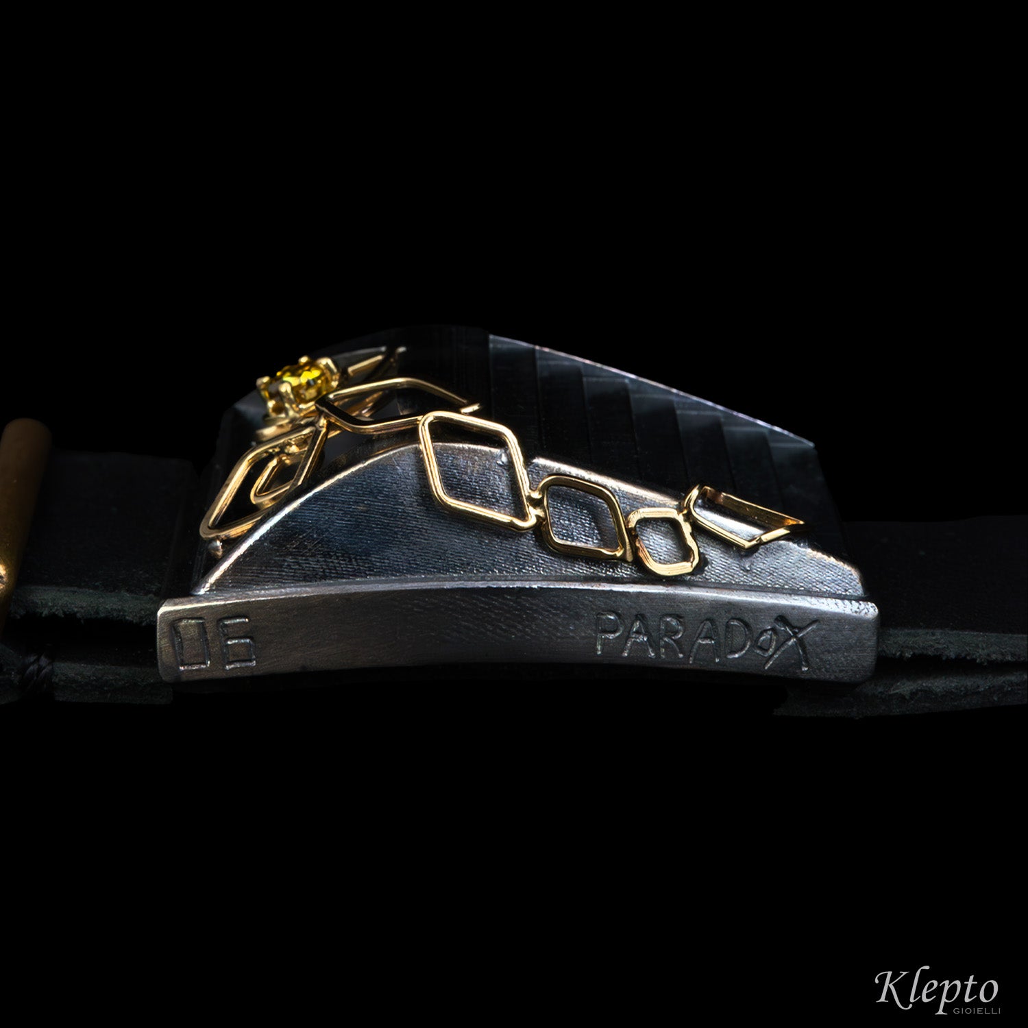 Silver Silnova® "Paradox" Bracelet with Fancy Diamond and Yellow Gold