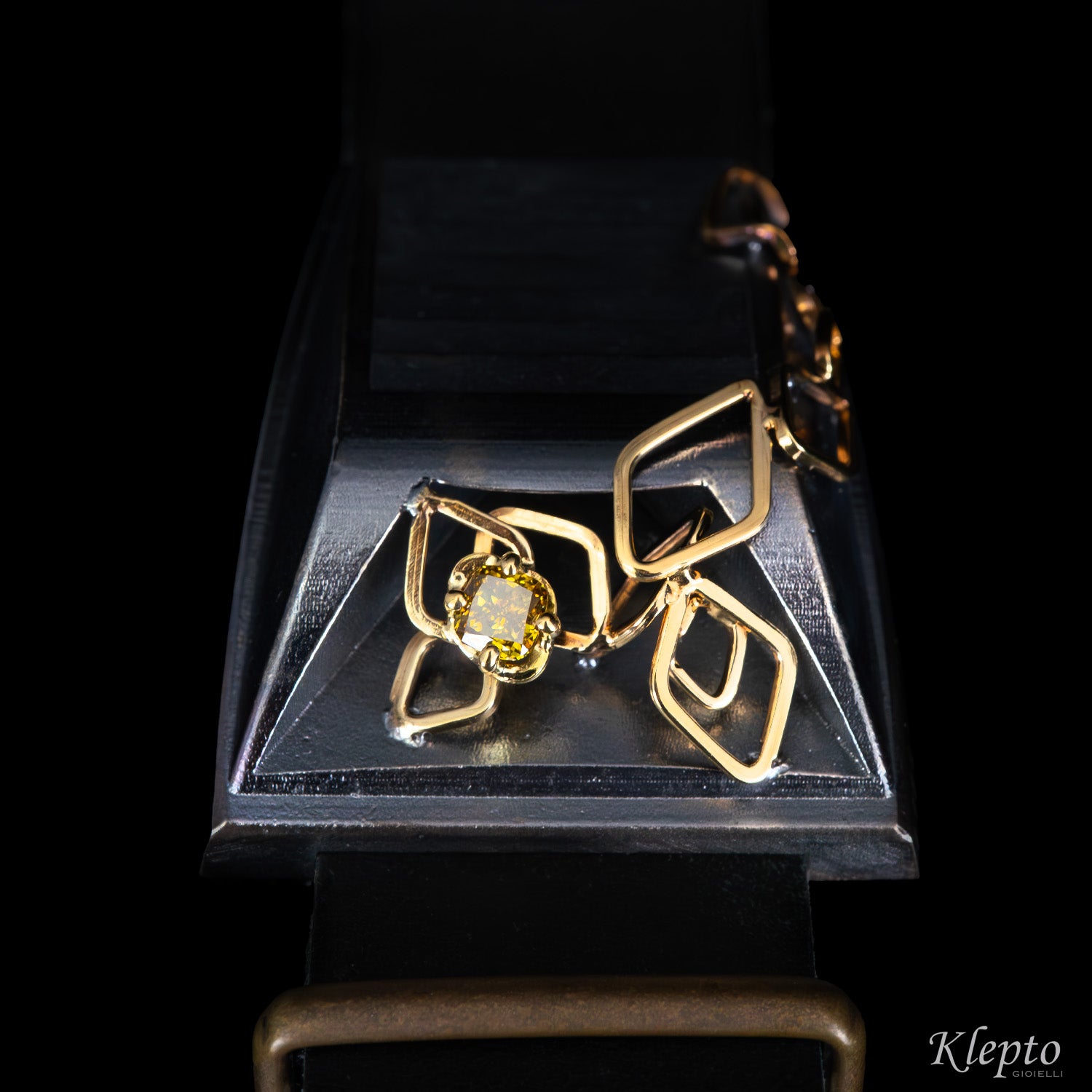 Silver Silnova® "Paradox" Bracelet with Fancy Diamond and Yellow Gold