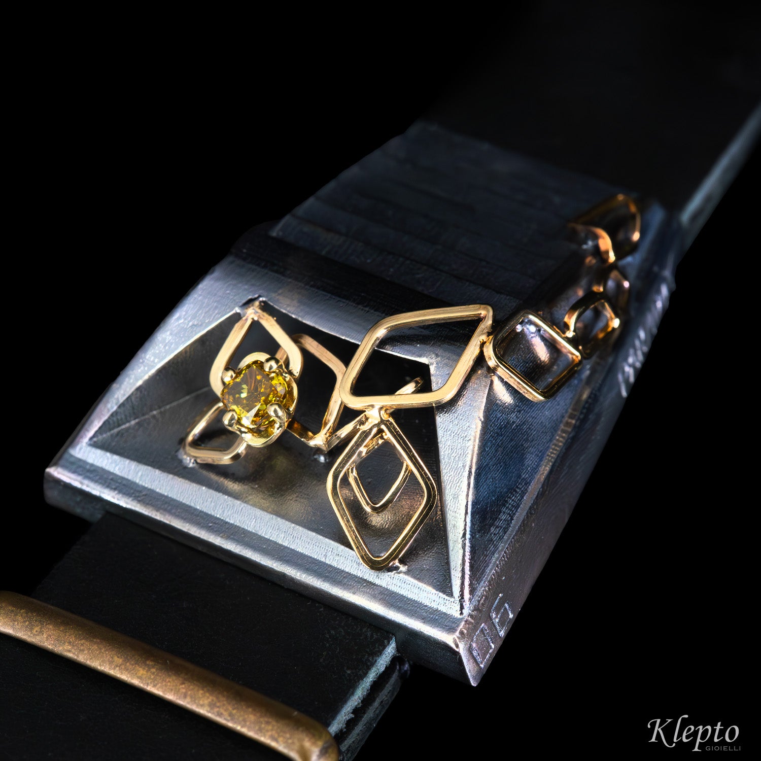 Silver Silnova® "Paradox" Bracelet with Fancy Diamond and Yellow Gold