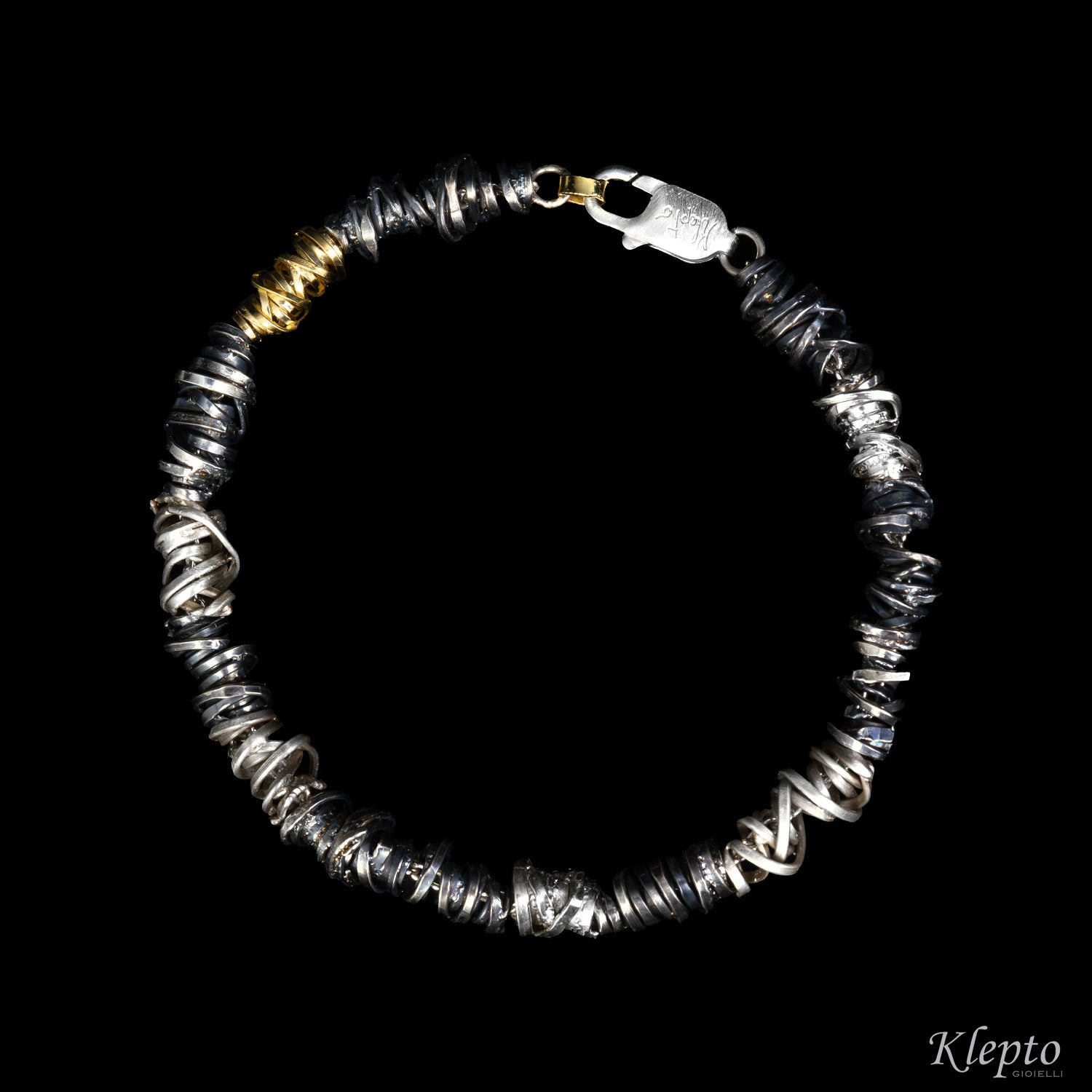 Silver Silnova® bracelet with yellow gold and burnished elements