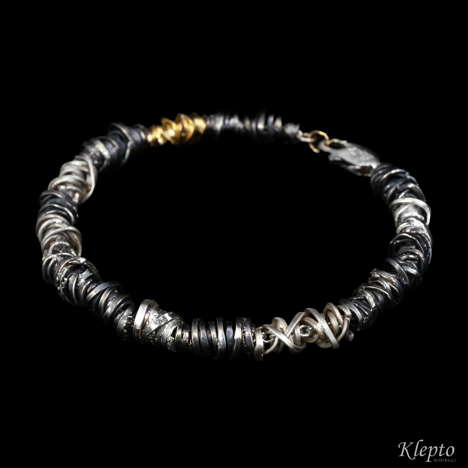 Silver Silnova® bracelet with yellow gold and burnished elements