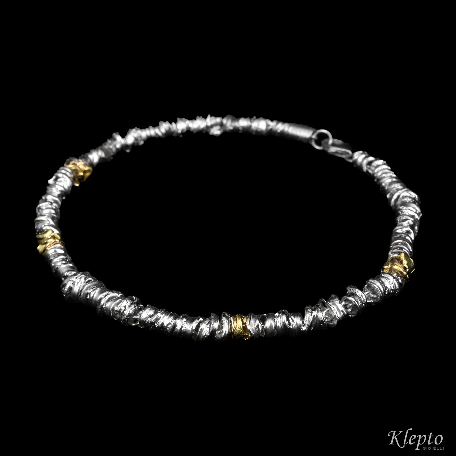 Silver Silnova® bracelet with yellow gold elements